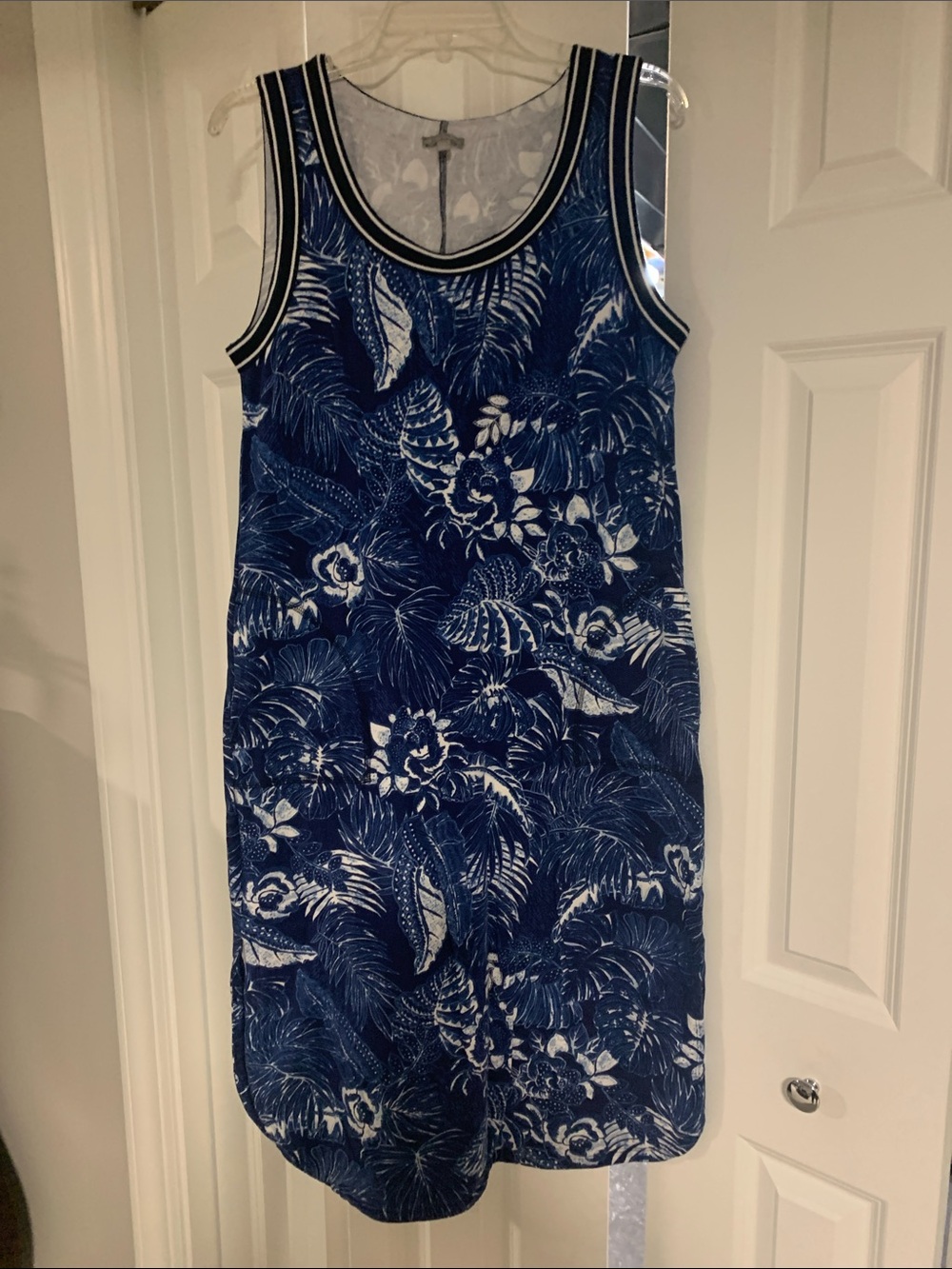 Talbots Navy and White Floral Tank Midi Dress
